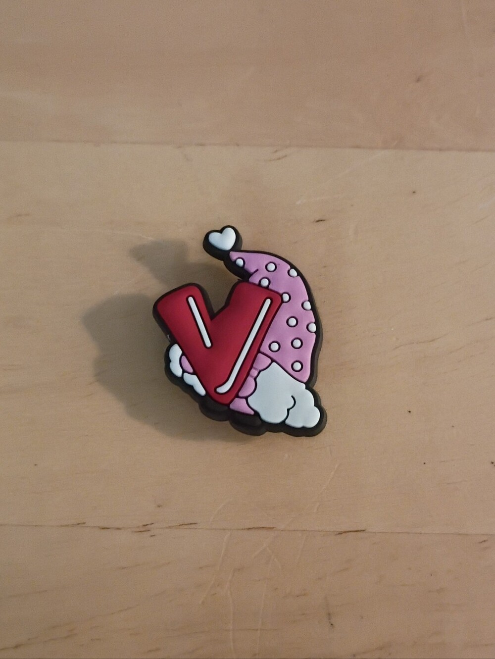 10 for $10 Jibbitz Croc Charms - Gnome Pink Polka Dot Hat w/ Red Letter V - New